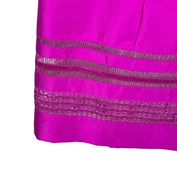 ADRIANNA PAPELL PINK LATTICE LACE TRIM A LINE SLEEVELESS MIDI COCKTAIL DRESS - Picture 10 of 15